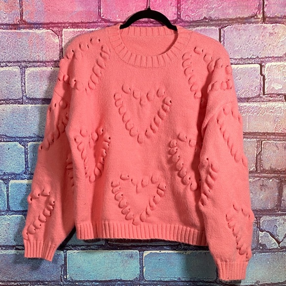 Cider Sweaters - Cider Women’s Heart Texture Knit Sweater Size M Pink Cozy Great Condition